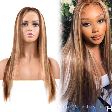 Pre-colored Factory Ombre Brazilian Short Blonde Women HD Full Virgin Cuticle Aligned for Black Women Human Hair Wigs Lace Front